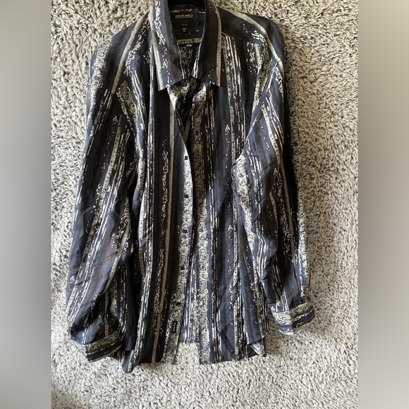 Men’s Silk Murano Button up Blouse Long Sleeve Bleu&Gray in Excellent Us… - Picture 1 of 3